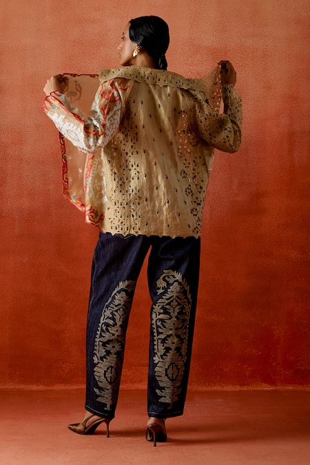 Jajaabor Embroidered Trench Jacket & Denim Pant Set 