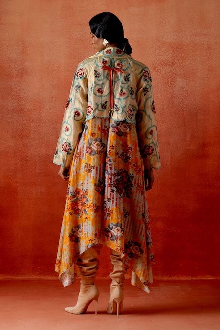 Jajaabor Floral & Geometric Print Trench Jacket 