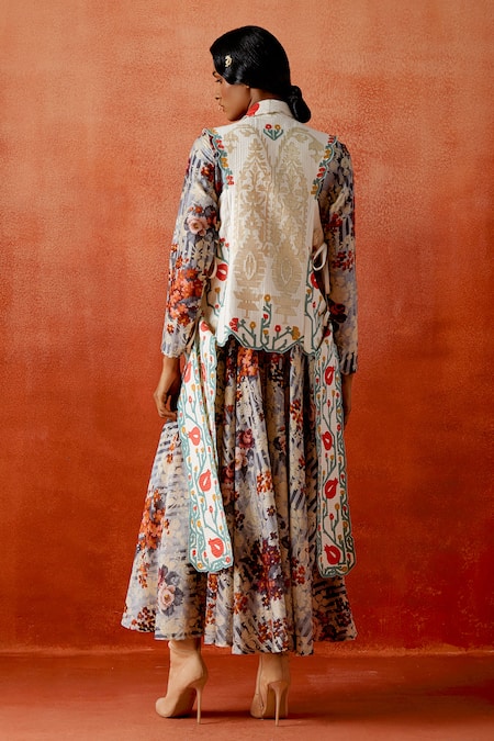 Jajaabor Printed Chanderi Anarkali 