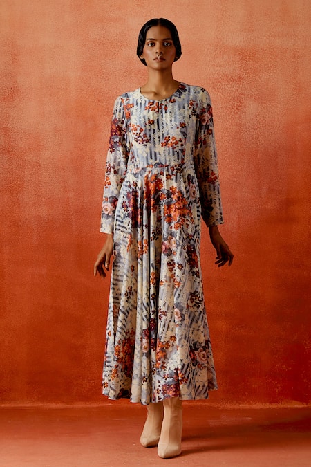 Jajaabor Printed Chanderi Anarkali 