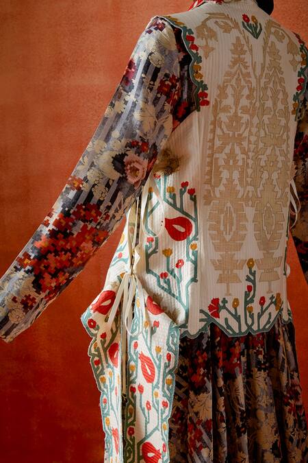 Shop_Jajaabor_Multi Color Chanderi Silk Round Neck Printed Anarkali _Online_at_Aza_Fashions