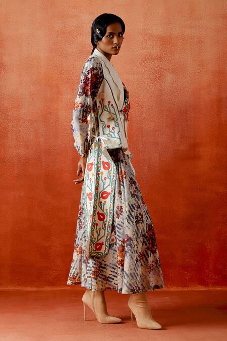 Jajaabor_Ivory Chanderi Silk Embroidery Open Pomegranate Jacket With Printed Anarkali _at_Aza_Fashions