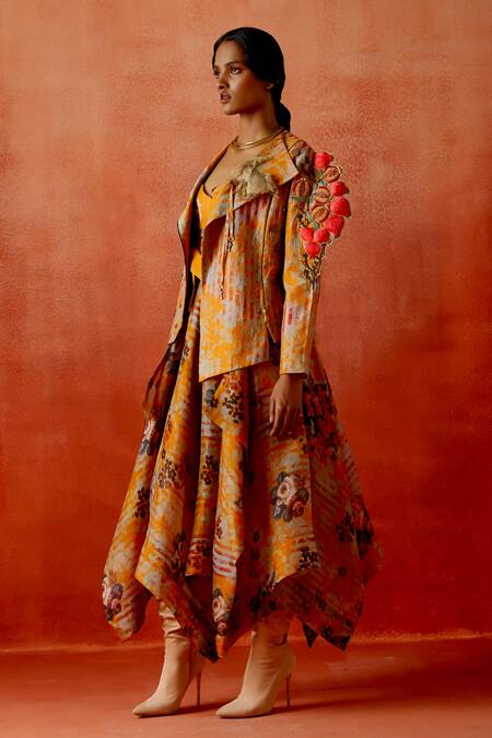 Buy Jajaabor Multi Color Chanderi Silk Embroidery, Fabric Pomegranate Quilted Jacket Online at Aza Fashions Buy_Jajaabor_Multi Color Chanderi Silk Embroidery, Fabric Pomegranate Quilted Jacket _Online_at_Aza_Fashions