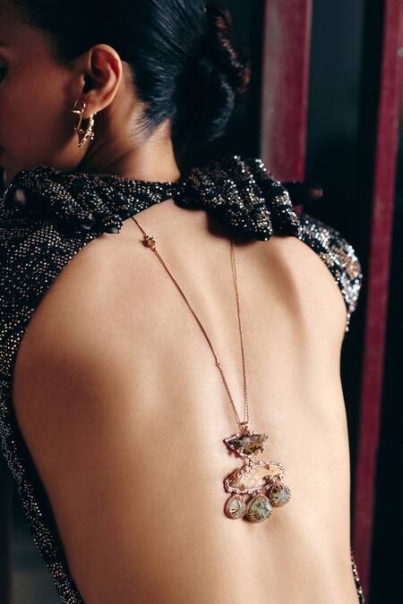 Buy_Outhouse_Rose Gold Trinity Of Leopards Regal Pendant _Online_at_Aza_Fashions