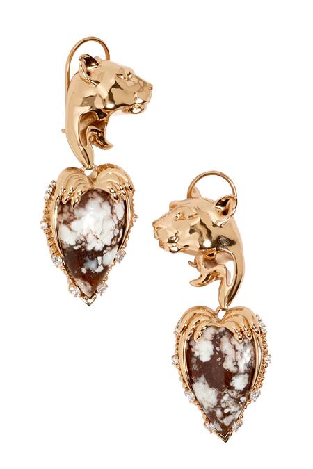 Outhouse_Rose Gold Crystals, Stones Temptress Leopard Earrings _Online_at_Aza_Fashions