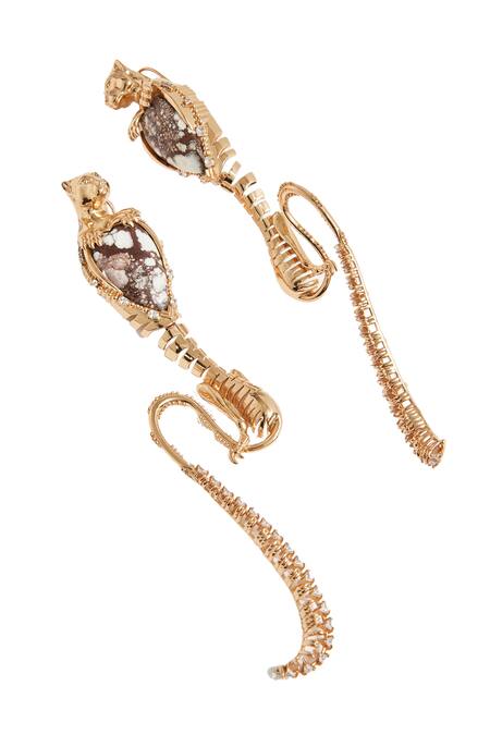 Outhouse_Rose Gold Crystals, Stones Temptress Leopard Statement Earrings _Online_at_Aza_Fashions