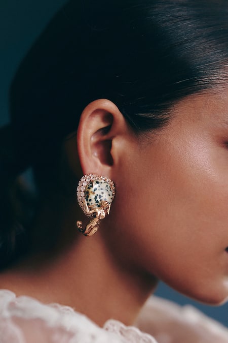 Outhouse The Wild Empress Dalmatian Stone Studded Earrings 