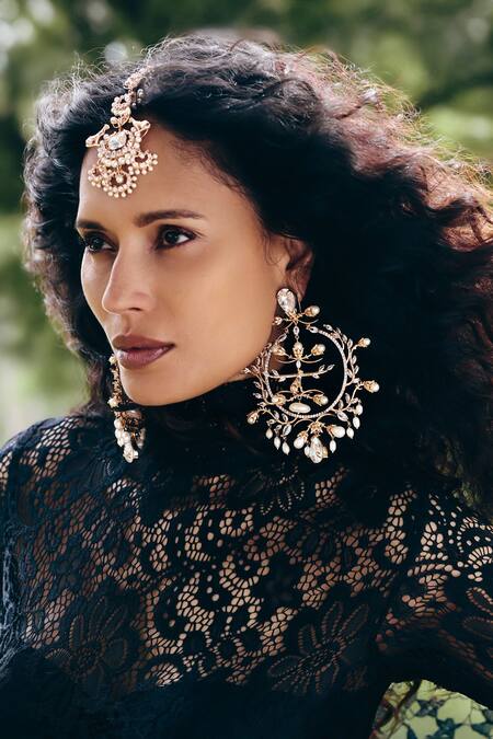 Shop_Outhouse_Rose Gold Trinity Of Leopards Maangtikka _Online_at_Aza_Fashions