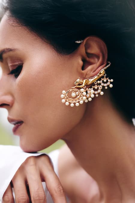 Outhouse Wild Majestic Pearl Embellished Veil Ear Cuffs 