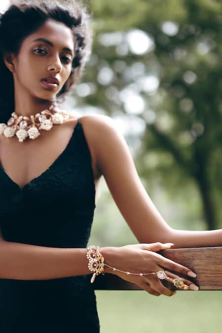 Shop Outhouse Rose Gold Pearls, Crystals, Stones Wild Majestic Hand Harness Online at Aza Fashions Shop_Outhouse_Rose Gold Pearls, Crystals, Stones Wild Majestic Hand Harness _Online_at_Aza_Fashions