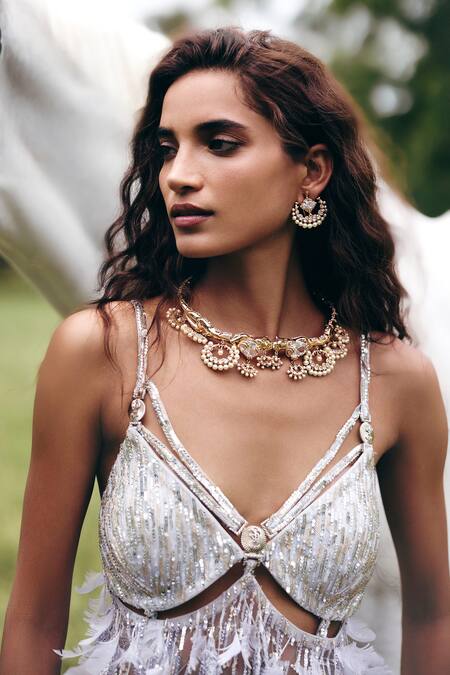 Buy_Outhouse_Rose Gold Wild Majestic Pearl Choker _Online_at_Aza_Fashions