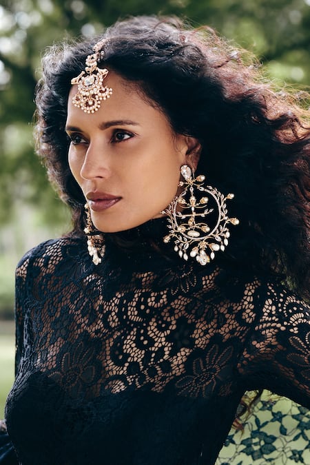 Shop_Outhouse_Rose Gold Pearls, Stones Feral Embellished Chandbalis _Online_at_Aza_Fashions