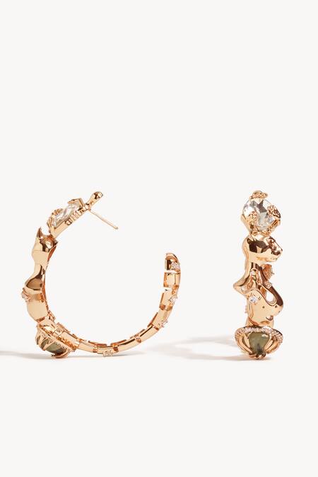 Outhouse_Rose Gold Gemstones, Crystals Sphinx Leopard Hoops _Online_at_Aza_Fashions