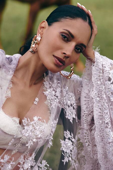 Buy_Outhouse_Rose Gold Gemstones, Crystals Sphinx Leopard Hoops _Online_at_Aza_Fashions