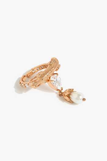 Outhouse_Rose Gold Crystals, Pearls Leopard Feral Crest Ring _Online_at_Aza_Fashions