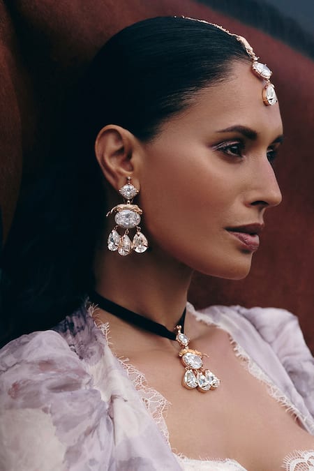 Outhouse Leapord Crystal Embellished Drop Earrings 