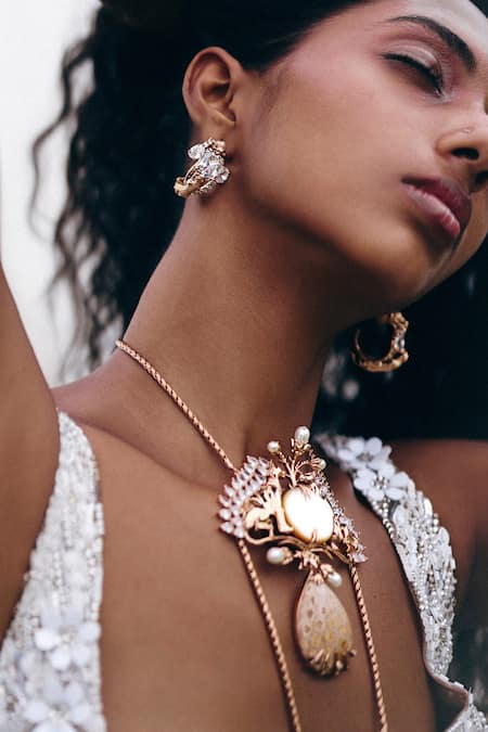 Outhouse_Rose Gold Wild Divine Coral Necklace _Online_at_Aza_Fashions