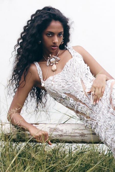 Buy_Outhouse_Rose Gold Wild Divine Coral Necklace _Online_at_Aza_Fashions