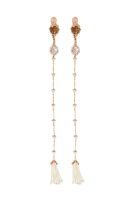 Shop Outhouse Rose Gold Crystals, Faux Diamonds, Pearls Leopard Veil Shoulder Earrings at Aza Fashions Shop_Outhouse_Rose Gold Crystals, Faux Diamonds, Pearls Leopard Veil Shoulder Earrings _at_Aza_Fashions