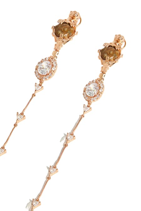 Outhouse Rose Gold Crystals, Faux Diamonds, Pearls Leopard Veil Shoulder Earrings Online at Aza Fashions Outhouse_Rose Gold Crystals, Faux Diamonds, Pearls Leopard Veil Shoulder Earrings _Online_at_Aza_Fashions