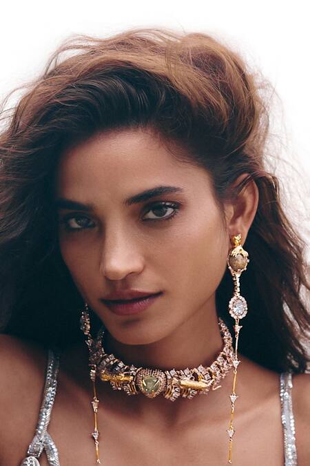 Buy Outhouse Rose Gold Crystals, Faux Diamonds, Pearls Leopard Veil Shoulder Earrings Online at Aza Fashions Buy_Outhouse_Rose Gold Crystals, Faux Diamonds, Pearls Leopard Veil Shoulder Earrings _Online_at_Aza_Fashions