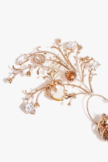 Outhouse_Rose Gold Crystals, Stones, Pearls, Metallic Born In The Wild Couture Earcuff _Online_at_Aza_Fashions