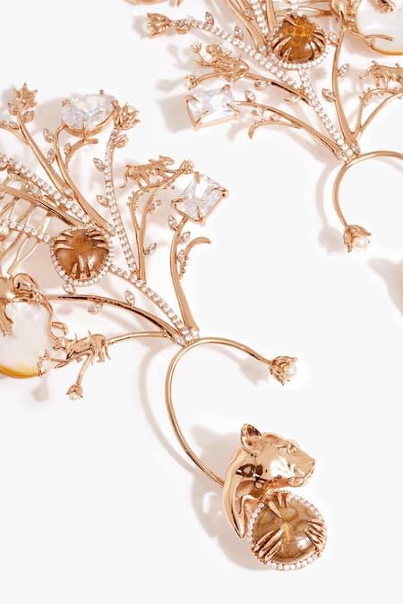 Buy_Outhouse_Rose Gold Crystals, Stones, Pearls, Metallic Born In The Wild Couture Earcuff _Online_at_Aza_Fashions