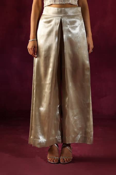 Buy_Twenty Nine_Green Tissue Panelled Palazzo _Online_at_Aza_Fashions