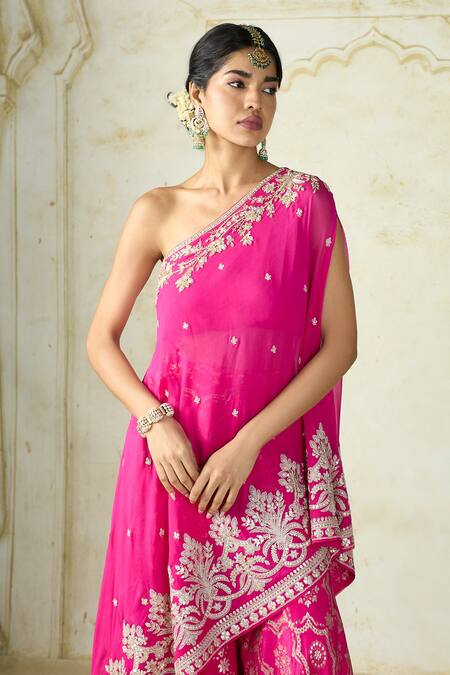 Buy_Gopi Vaid_Pink Georgette, Tussar Embroidery, Metallic Areesha Kurta And Sharara Set _Online_at_Aza_Fashions