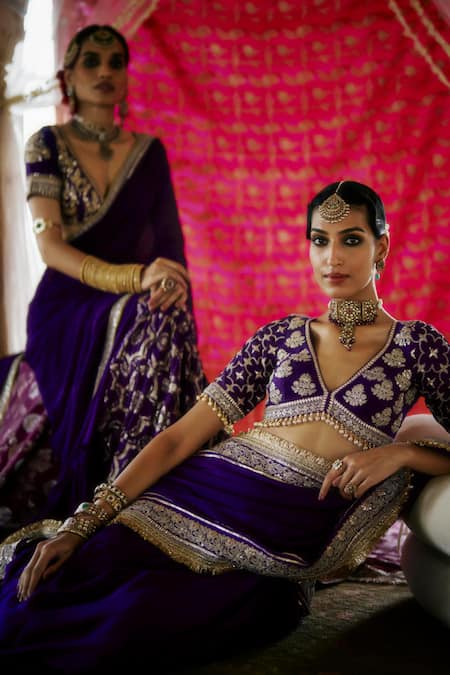 Buy Gopi Vaid Purple Chiffon, Tussar Embroidery, Hunr Thread Placement Saree With Blouse Online at Aza Fashions Buy_Gopi Vaid_Purple Chiffon, Tussar Embroidery, Hunr Thread Placement Saree With Blouse _Online_at_Aza_Fashions