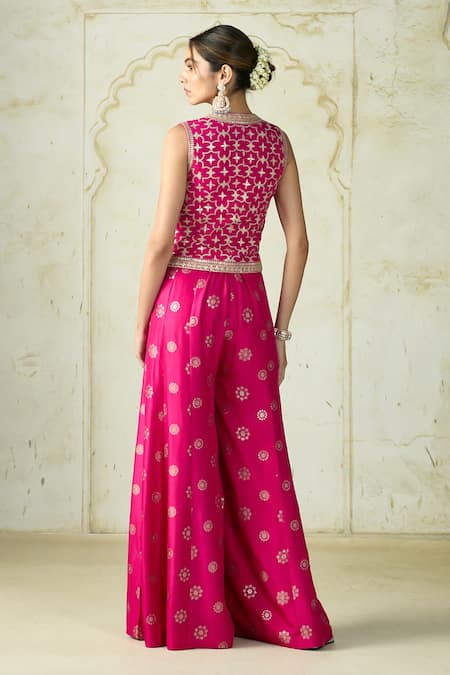 Gopi Vaid Mizna Geometric Pattern Vest & Palazzo Set 