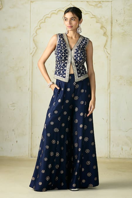 Gopi Vaid Mizna Abstract Embroidered Vest & Palazzo Set 