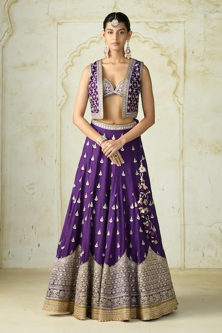 Gopi Vaid Shabana Geometric Embroidered Jacket Lehenga Set 