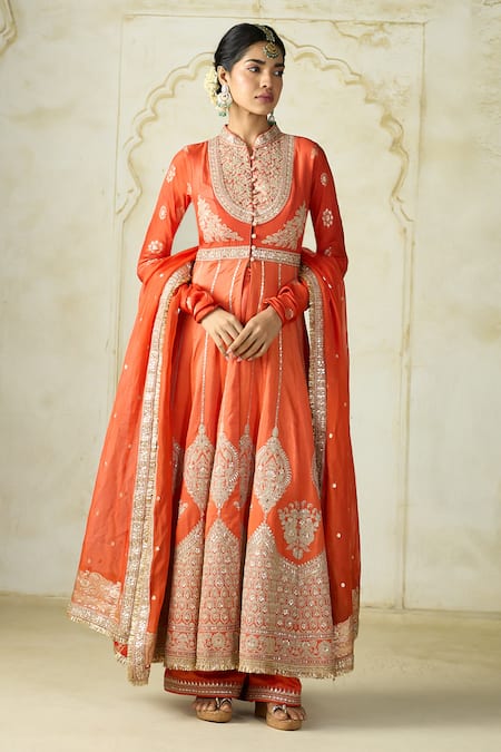 Gopi Vaid Wajiha Floral Stripe Embroidered Anarkali Set 