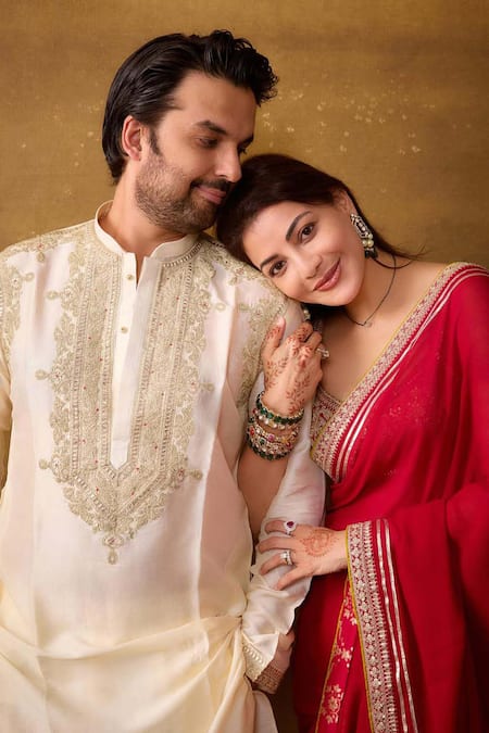 Shop_Gopi Vaid_Red Georgette, Tussar Sequins, Embroidery, Zohra Border Saree With Blouse 