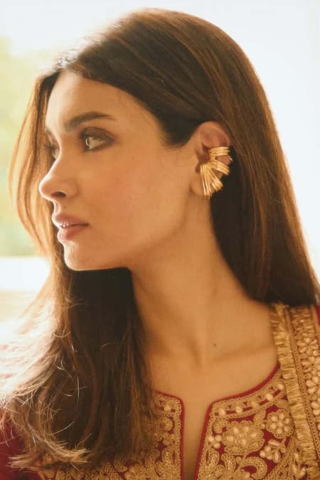 Buy_Gopi Vaid_Red Tussar, Organza Embroidery, Zari, Sequins Misha Floral Kurta Salwar Set _Online_at_Aza_Fashions