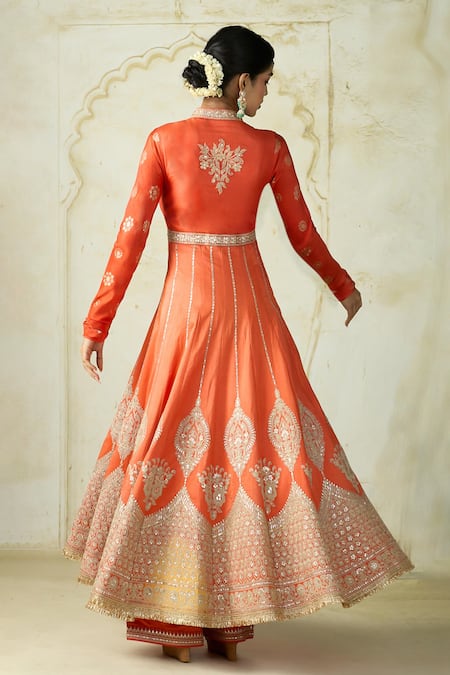 Gopi Vaid Wajiha Floral Stripe Embroidered Anarkali Set 