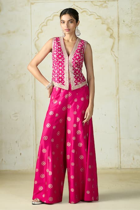 Gopi Vaid Mizna Geometric Pattern Vest & Palazzo Set 