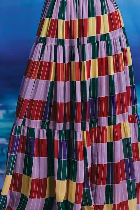 ZiP by Payal & Zinal Multi Color Georgette V-neck Grove Kaleidoscopic Top And Skirt Co-ord Set at Aza Fashions ZiP by Payal & Zinal_Multi Color Georgette V-neck Grove Kaleidoscopic Top And Skirt Co-ord Set _at_Aza_Fashions