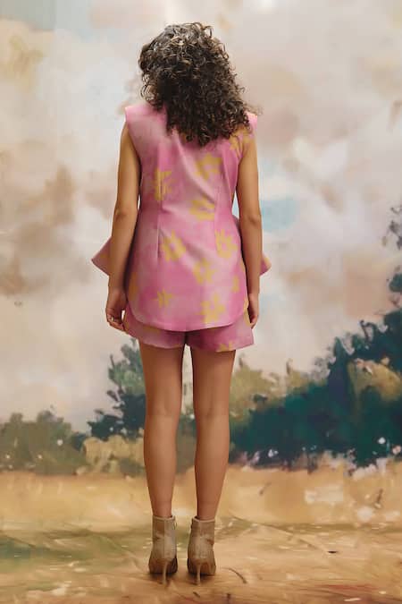 ZiP by Payal & Zinal Mist Floral Peplum Top & Shorts Set 