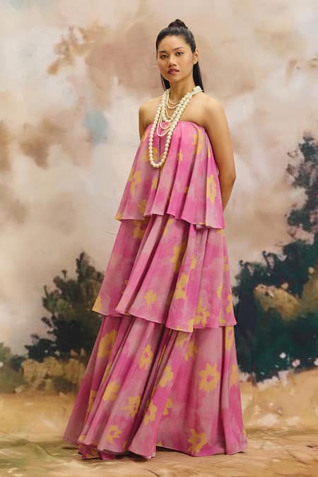 ZiP by Payal & Zinal Crystal Canopy Tiered Strapless Dress 