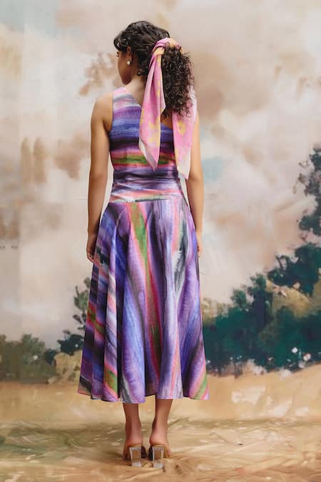 ZiP by Payal & Zinal Orchid Fade One Shoulder Striped Dress 