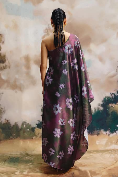 ZiP by Payal & Zinal Moss Floral Pattern One Shoulder Dress 