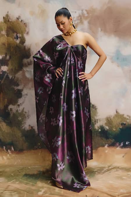 ZiP by Payal & Zinal Moss Floral Pattern One Shoulder Dress 