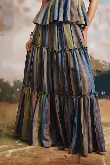 Buy_ZiP by Payal & Zinal_Multi Color Cotton Serene Striped Tiered Skirt _Online_at_Aza_Fashions