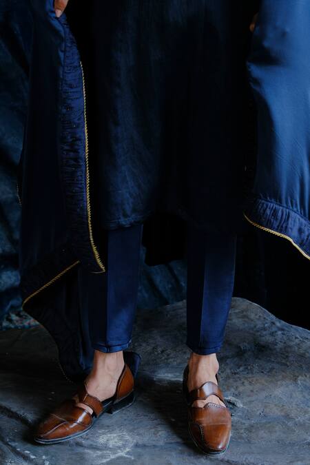 Buy_Jatin Malik_Blue Linen, Silk Charcoal Kurta Set _Online_at_Aza_Fashions