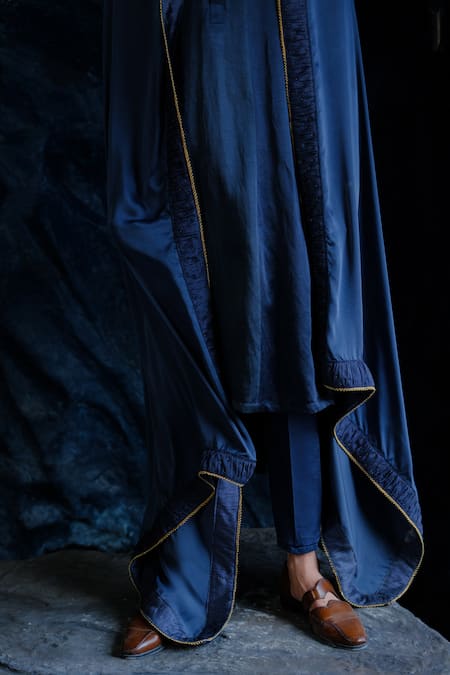 Shop_Jatin Malik_Blue Linen, Silk Charcoal Kurta Set _Online_at_Aza_Fashions