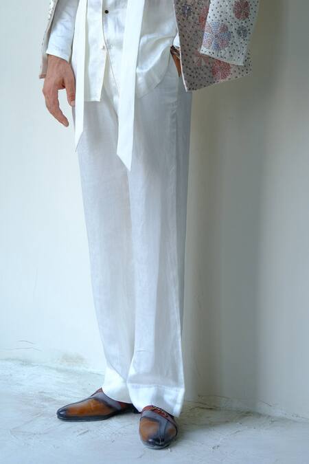 Jatin Malik_Ivory Linen, Silk Piping, Embroidery, Blush Pink Divine Short Jacket And Kurta Set _Online_at_Aza_Fashions