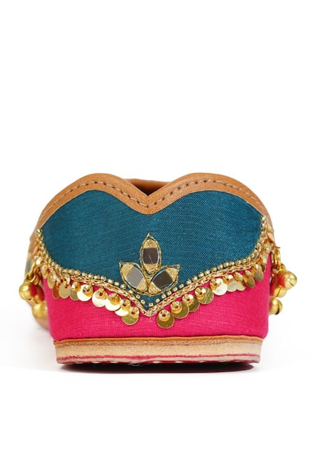 Buy_House Of Vitti India_Pink Palace Mirror Embellished Juttis _Online_at_Aza_Fashions
