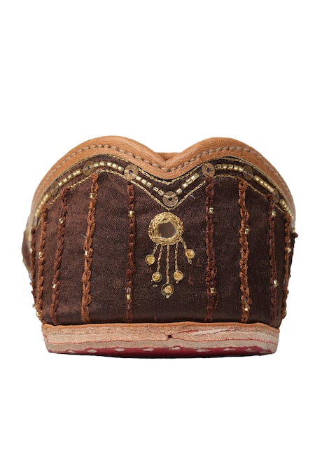 Shop_House Of Vitti India_Brown Peacock Zardozi Embroidered Juttis _Online_at_Aza_Fashions
